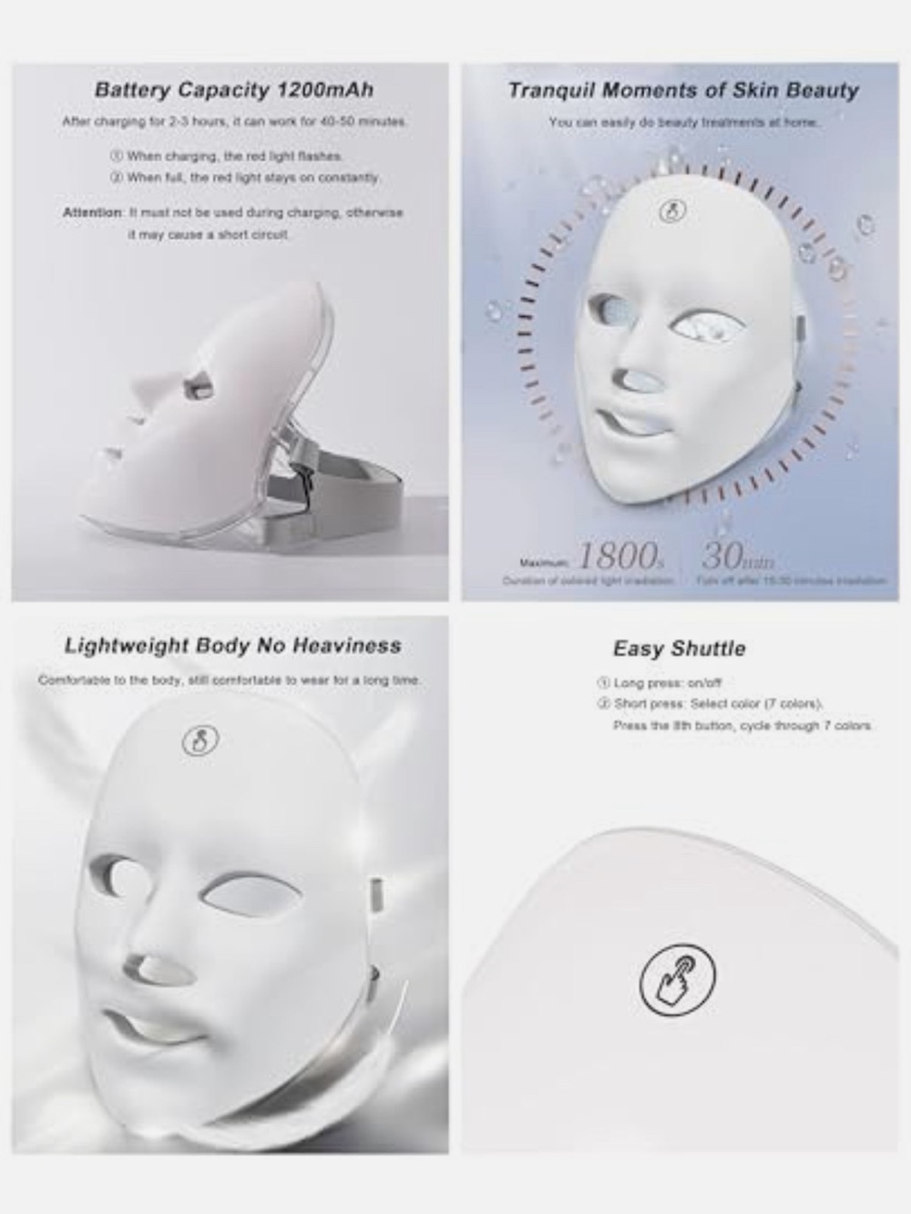 White LED Light Therapy Facial Mask for Women Skincare - Picture 4 of 8